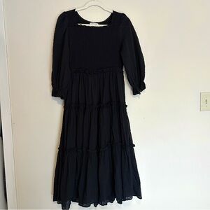 ANNIEWEAR Black Textured Tiered Elegant Dress